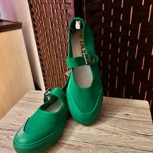 Luxe Green Mary Jane Flats
